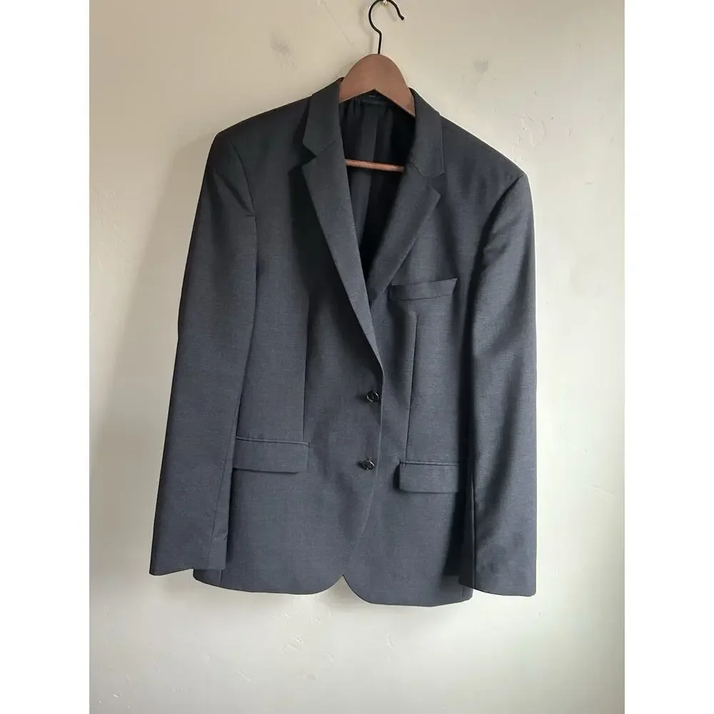 Hugo Boss Mens 40L Gray Virgin Wool Blazer Two Button Sport Coat Jacket